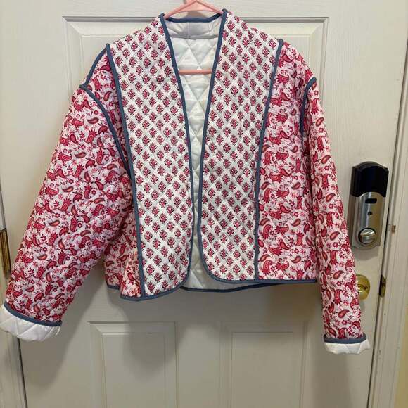 Colorful Floral Quilted Cropped Jacket boho garden party - Picture 1 of 8